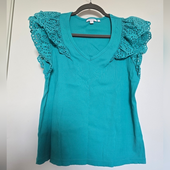 Chico's Tops - Chico's Blue Ruffled Sleeveless Blouse
